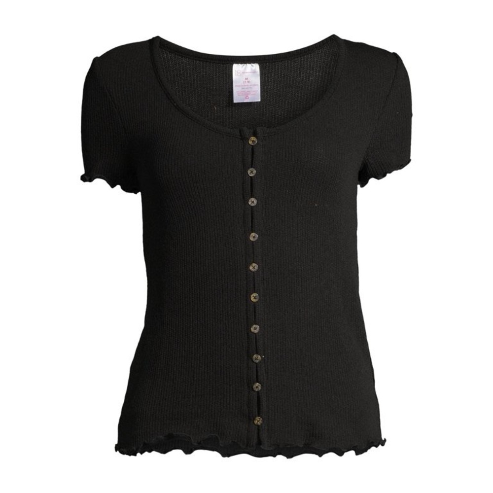 Woman’s Black Scoop Neck Button Front Top